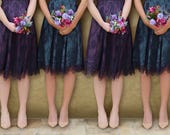Bespoke Vintage Style Bridesmaid Dresses In Midnight and current Lace With a Contrast Lining