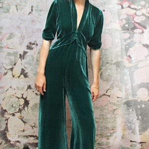 Vintage Style Silk Velvet Jumpsuit in Peacock - Etsy UK