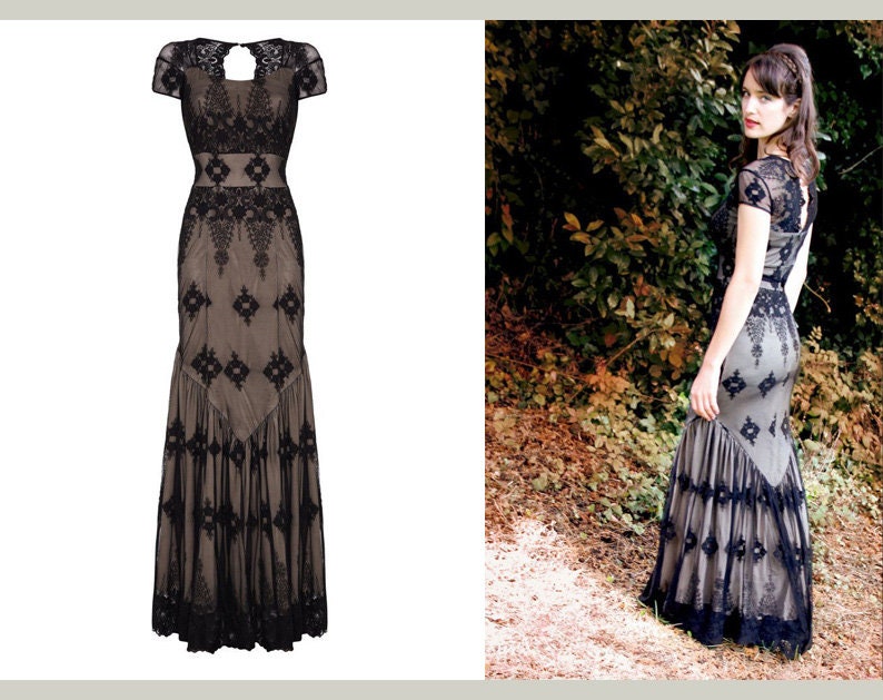 Image of Beautiful Mermaid Hem Maxi Dress in Embroidered Black Lace