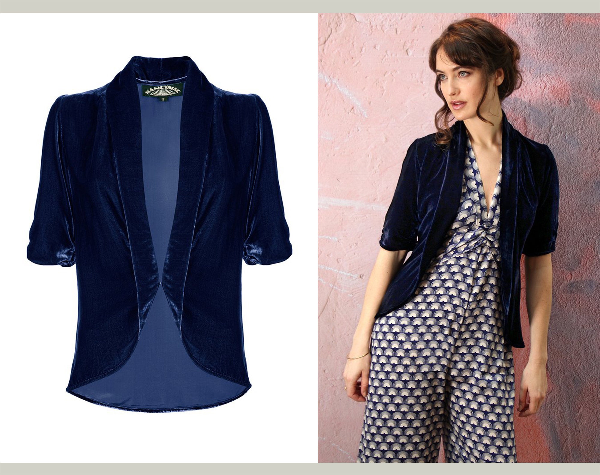 Midnight blue velvet jacket ladies Clearance