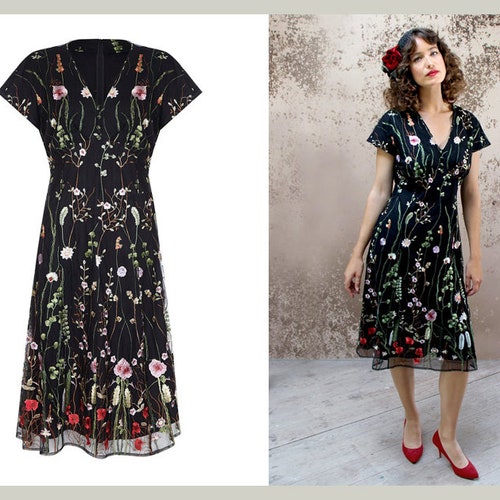 Black Lace Vintage Style Dress Etsy