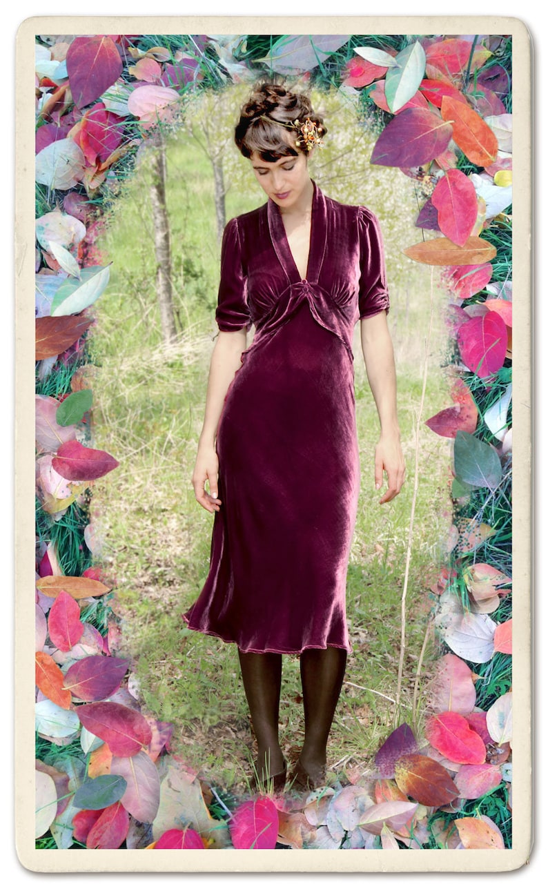 1940s Fashion Advice for Short Women     Gorgeous 1940s style winter silk velvet dress in rosewood red  AT vintagedancer.com