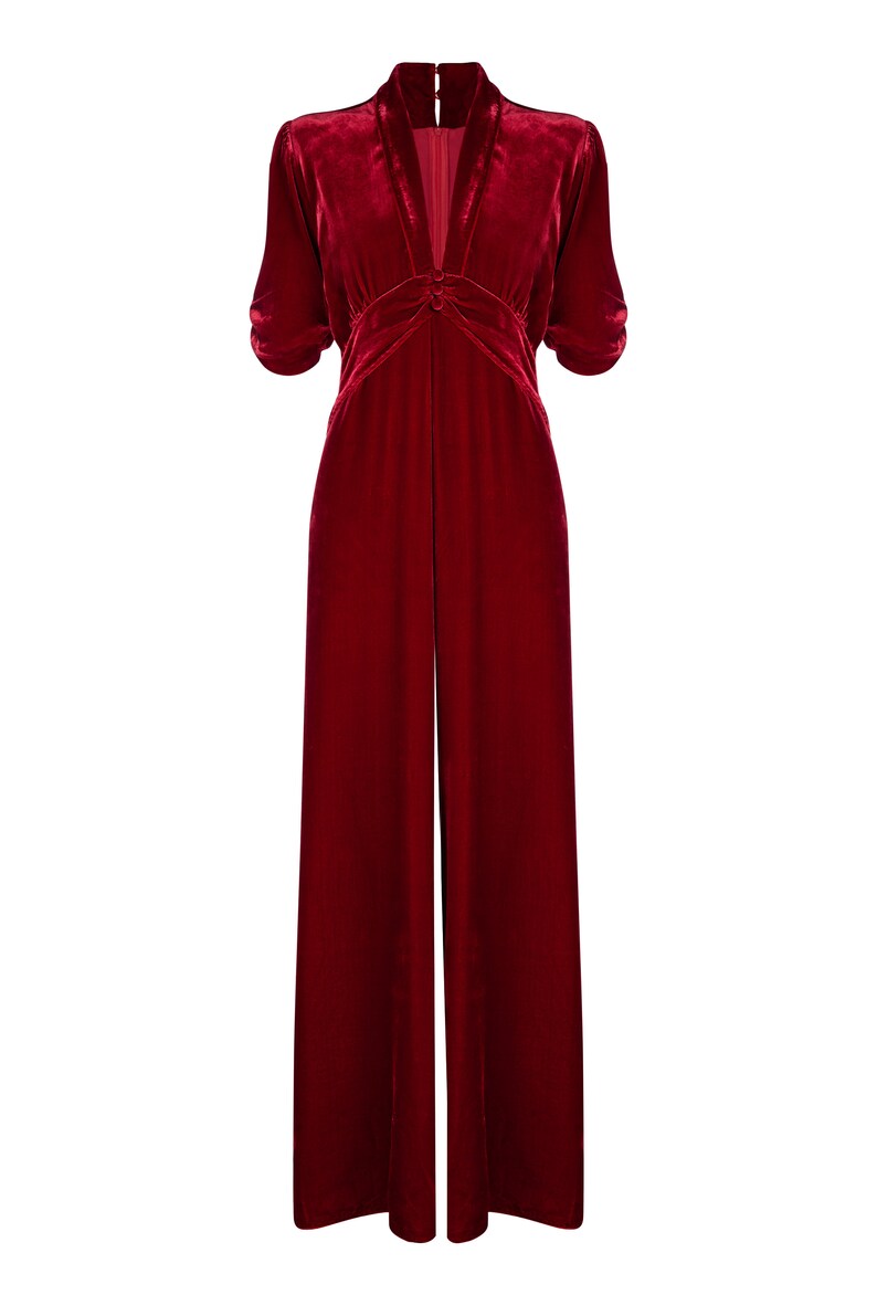 Vintage Style Silk Velvet Ruby Red Jumpsuit Forties Style Etsy UK