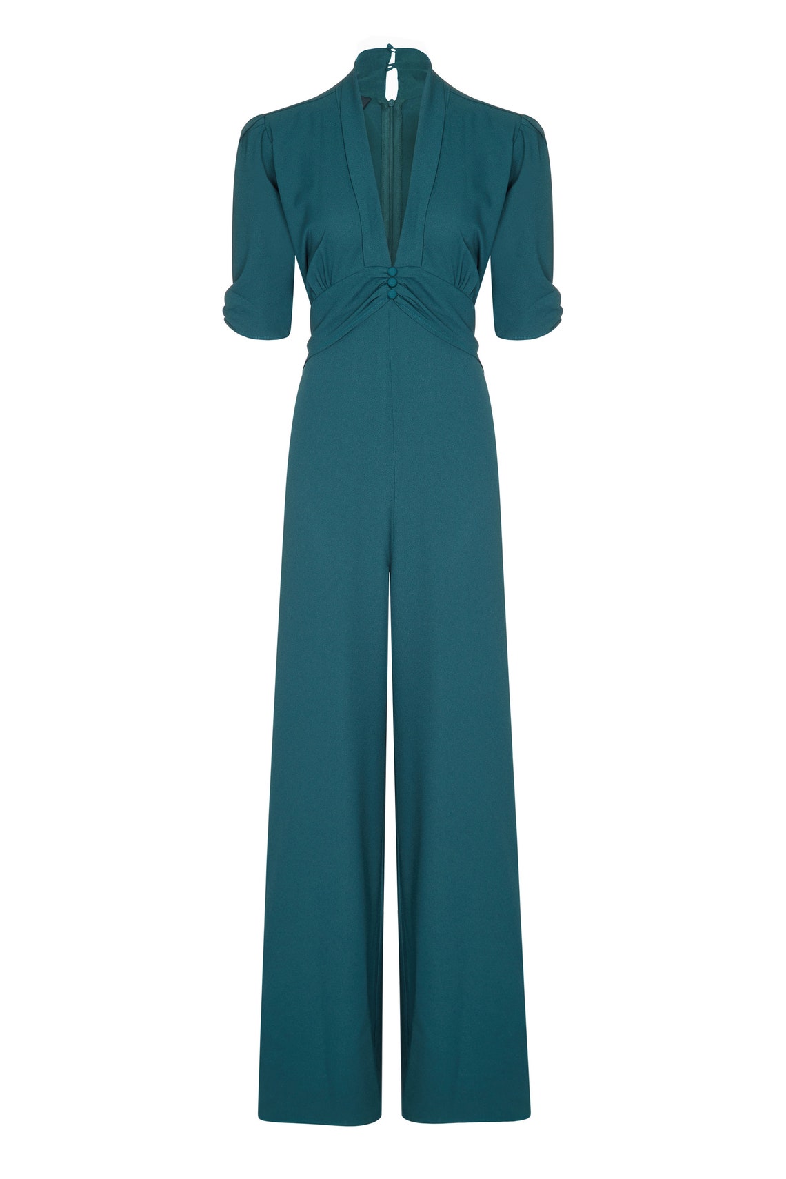 Vintage Style Jumpsuit in Emerald Crepe With Flattering | Etsy