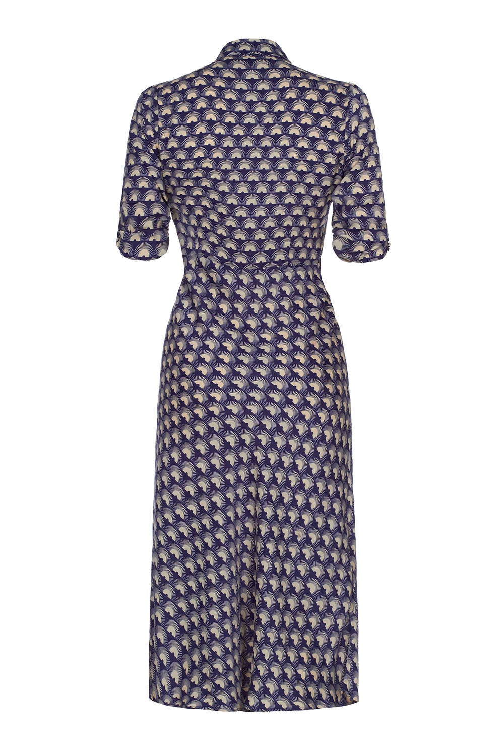 1940s Style Midi Dress in Retro Navy Fan Print Crepe - Etsy