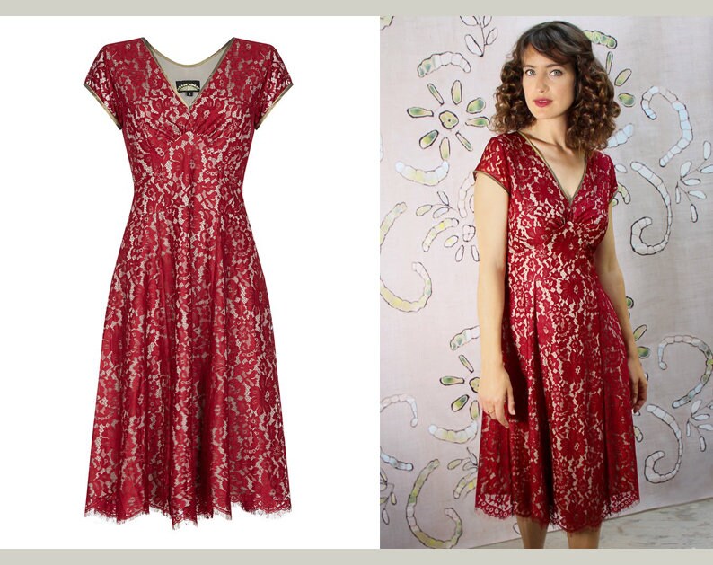 Image of Gorgeous 's Vintage Style Ruby Lace Dress