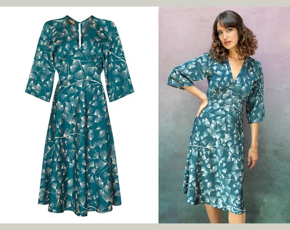 Mae Dress in Teal Mountain Pine Print 