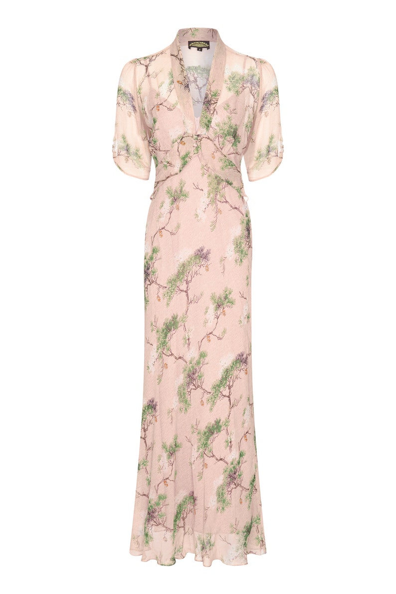 Indian Summers Inspired Clothing     Longline tea dress in cloudpine print silk georgette  AT vintagedancer.com