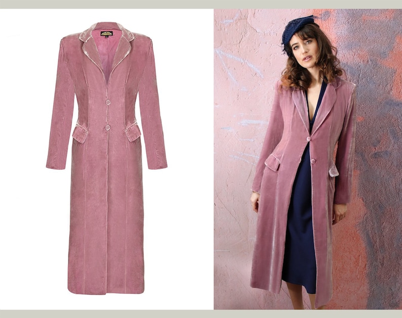 1940s Coats & Jackets Fashion History     1940s sweetpea vintage style coat in sumptuous silk velvet  AT vintagedancer.com