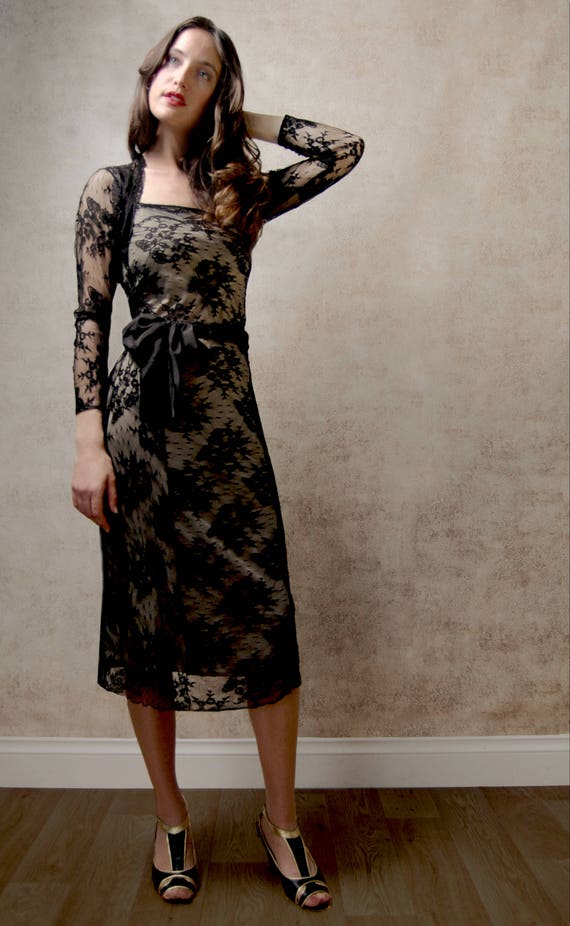 Black Lace Vintage Style Dress Etsy UK