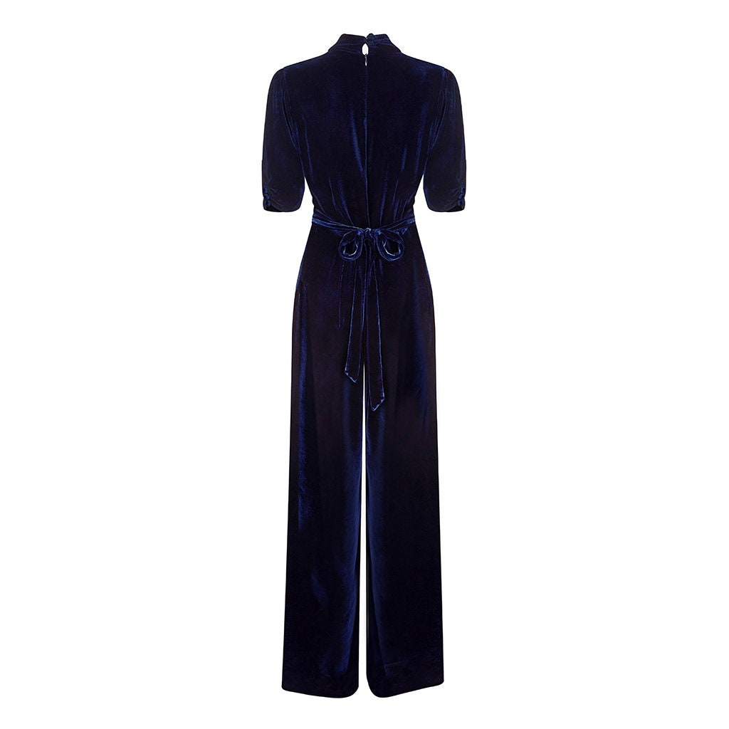 Midnight Blue Vintage Style Velvet Jumpsuit - Etsy UK