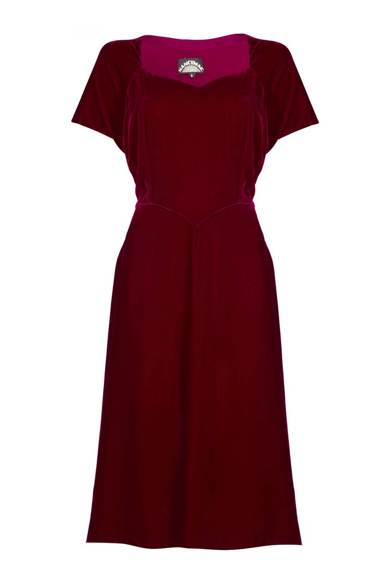 1940s Dresses | 40s Dress, Swing Dress, Tea Dresses     Isabella dress in deep red silk velvet.  AT vintagedancer.com