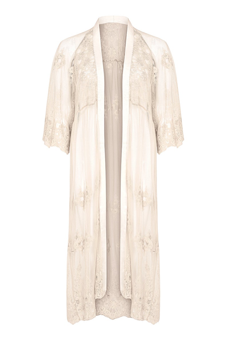 1920s Shawls, Wraps, Scarves, Fur Stoles     Lace duster coat in ivory  AT vintagedancer.com