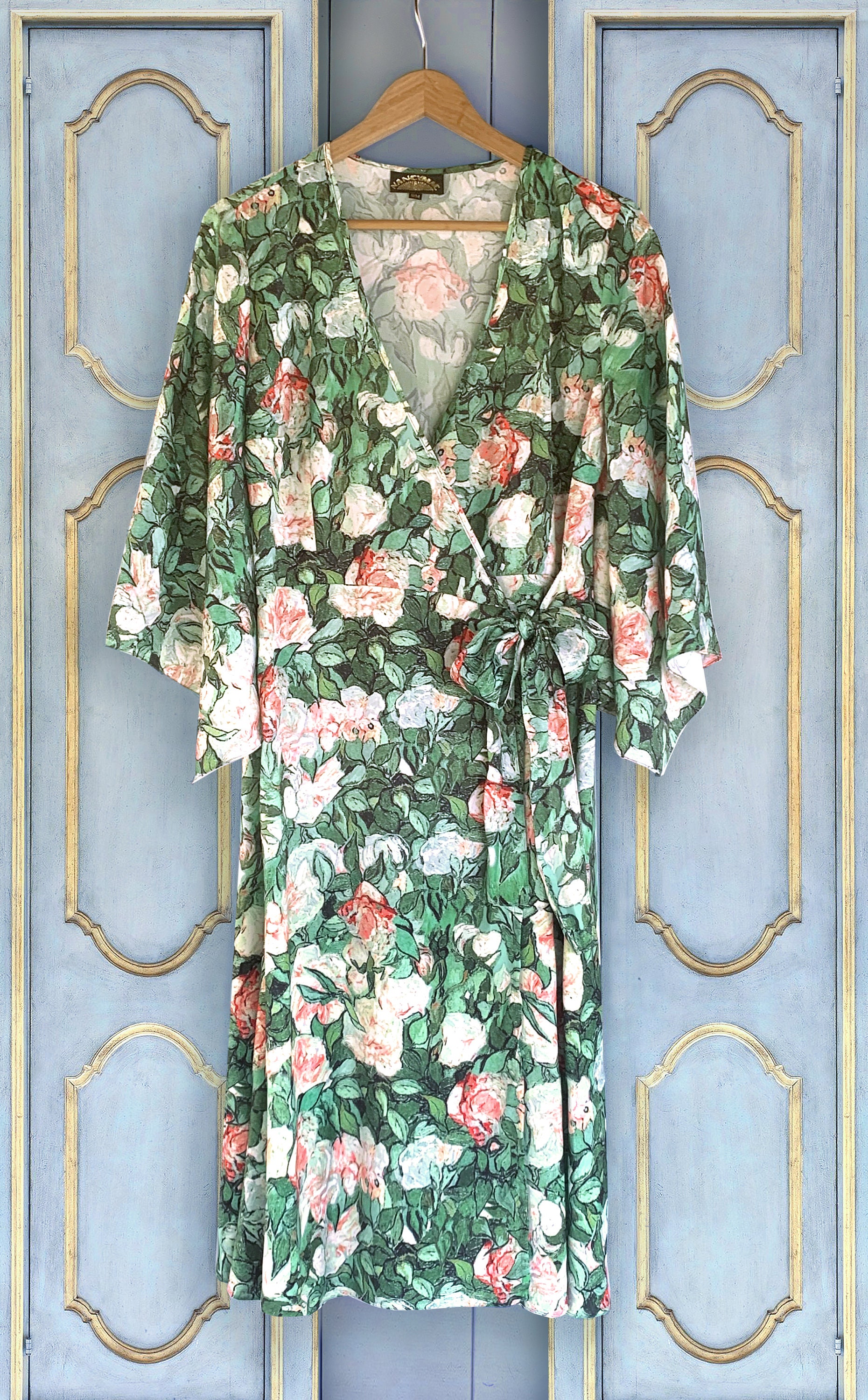 Image of Beautiful Vintage Style Kimono Wrap Dress in Timeless Rose Print