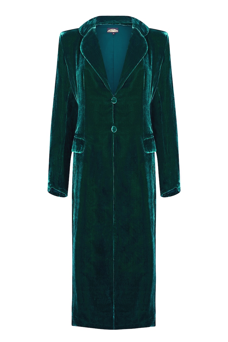 1940s Coats & Jackets Fashion History     1940s Vintage Style Coat in Peacock Green Velvet  AT vintagedancer.com