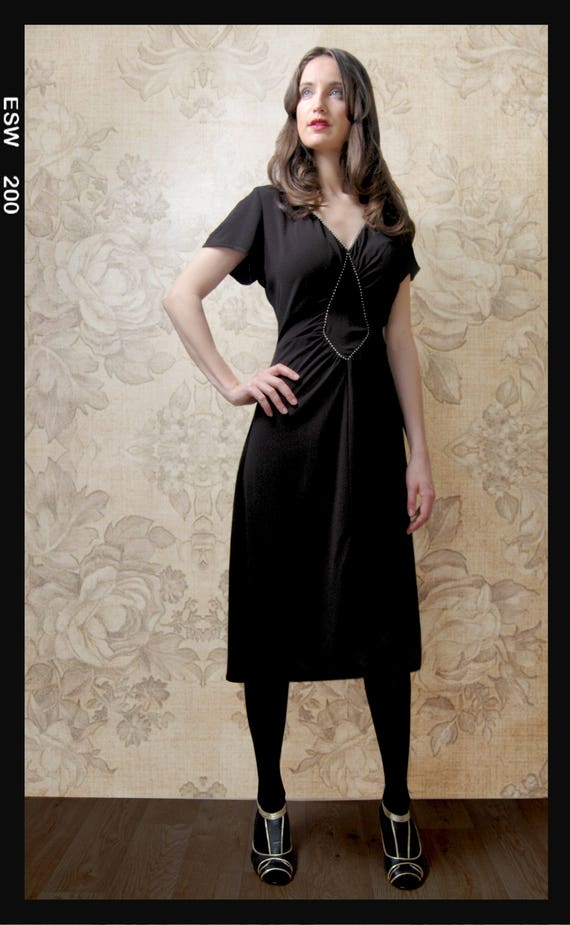 Vintage 1940's Style Black Crepe Dress 
