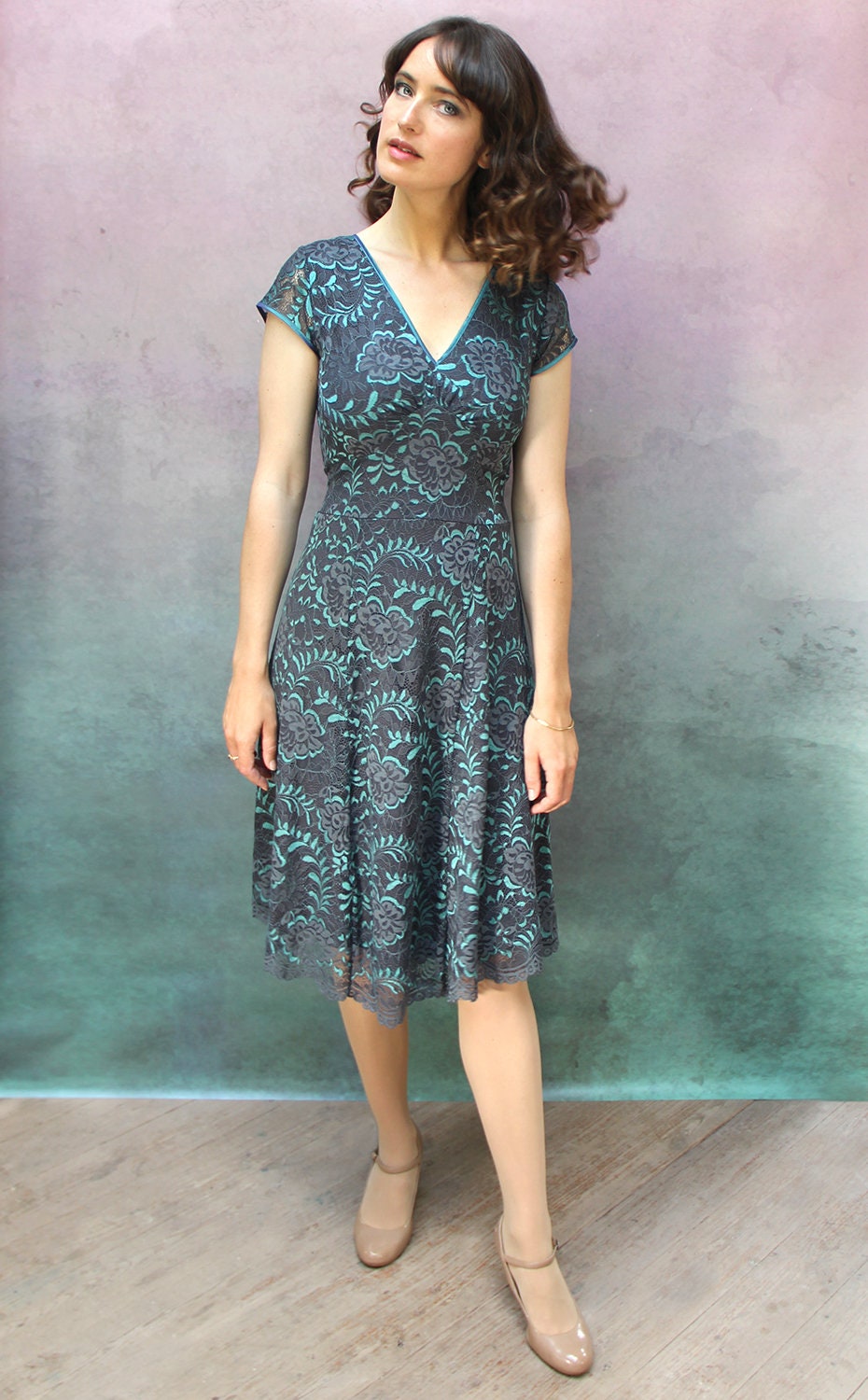 Kristen Dress in Gunmetal Baroque Lace | Etsy