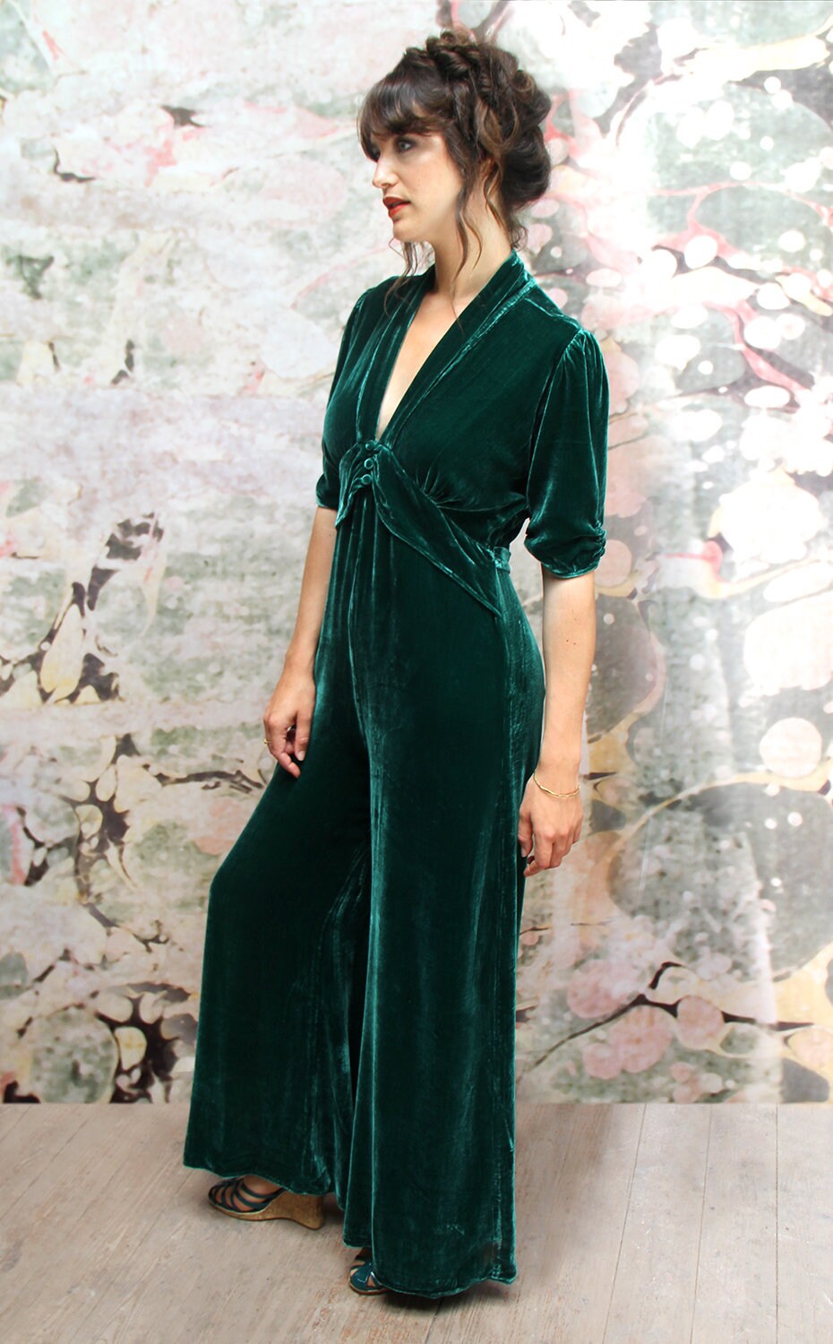 Vintage Style Silk Velvet Jumpsuit in Peacock - Etsy