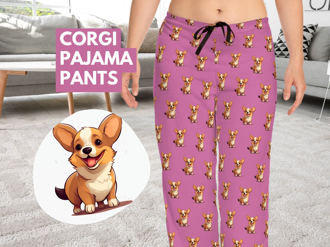 Custom Corgi Pajama Pants Gift for Corgi Dog Fans Gift for Her Gift For Him Pajamas For Mom and Dad Drawstring and Elastic Waist