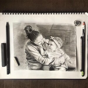 Custom Charcoal Drawing - Mom & Me