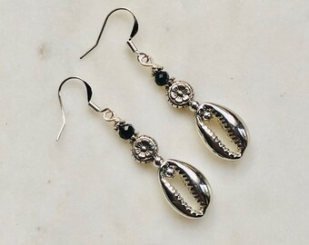 Cowry Earrings, silver Earrings, Handmade Earrings