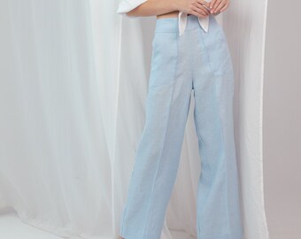 Blue Linen Pants / Linen Women's Clothing / Natural Linen Trousers