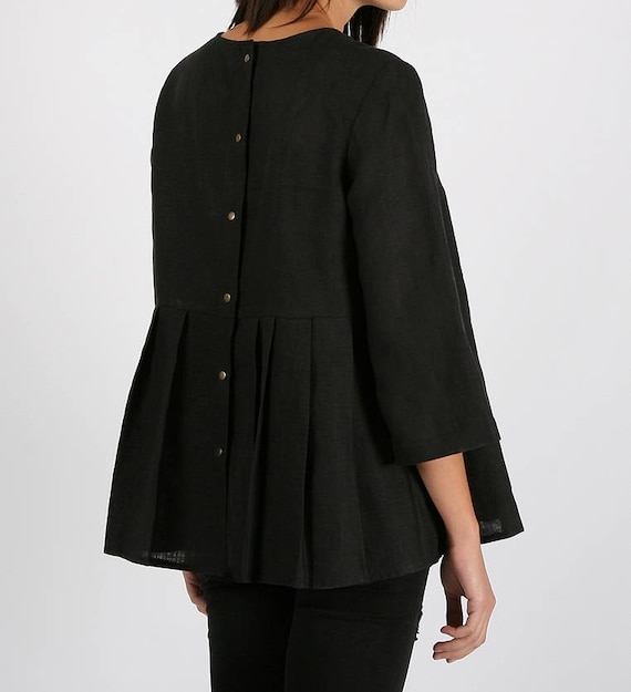 Black Casual Linen Shirt For Women Black Linen Blouse Linen Etsy