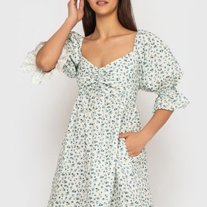 Floral Linen Dress / Linen Women's Clothing image 1