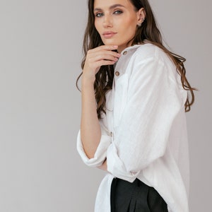 Women linen shirt in two colors. Natural linen long sleeve shirt. Casual summer shirt image 7