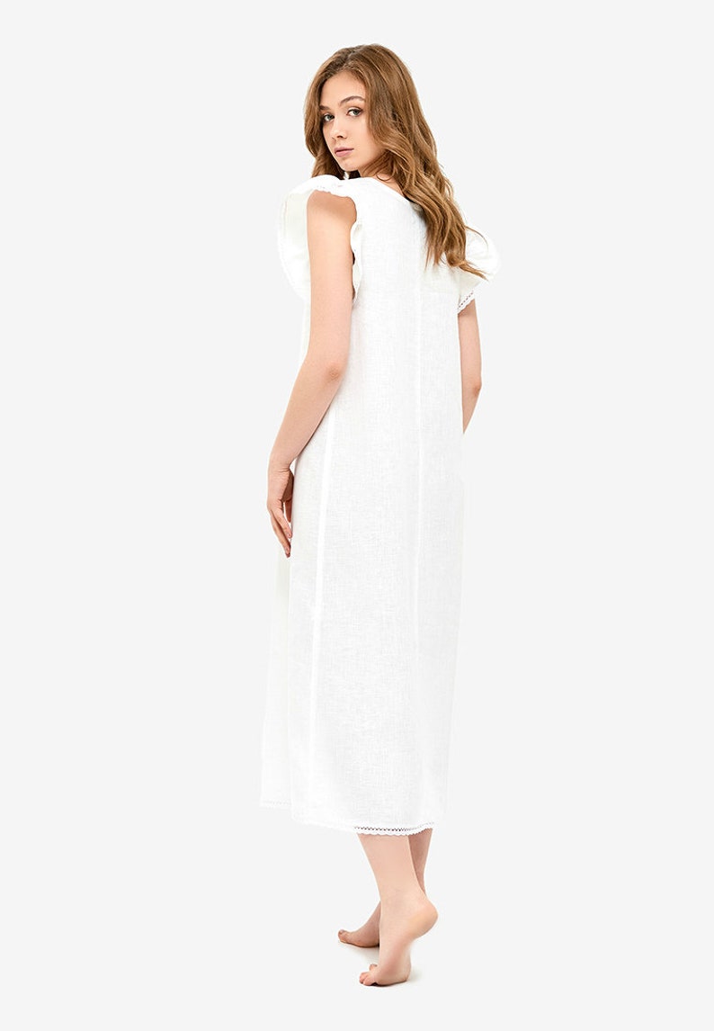 White Linen Nightgown With Lace Linen Slip Dress Linen Night - Etsy