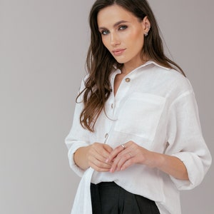 Women linen shirt in two colors. Natural linen long sleeve shirt. Casual summer shirt image 9