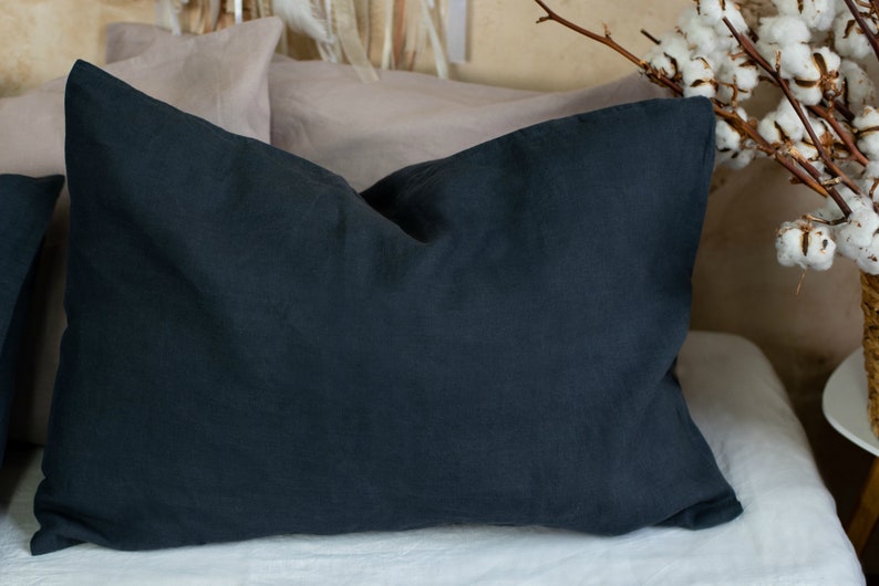 Dark Gray Linen Pillow Cover / Charcoal Linen Bedding / Soft Etsy