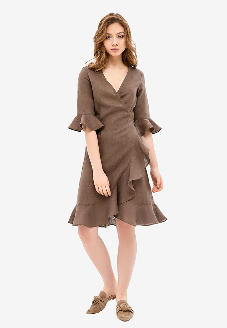 Brown Linen Robe with Ruffles/ Linen Robe Women/ Linen Etsy