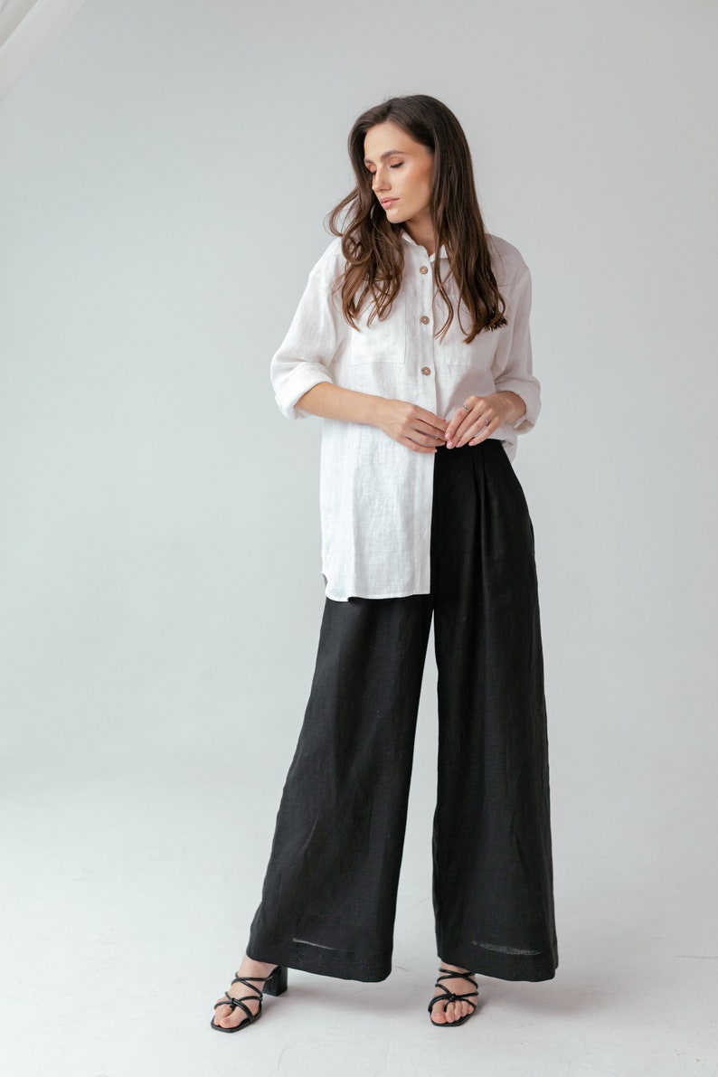 Women linen shirt in two colors. Natural linen long sleeve shirt. Casual summer shirt image 8