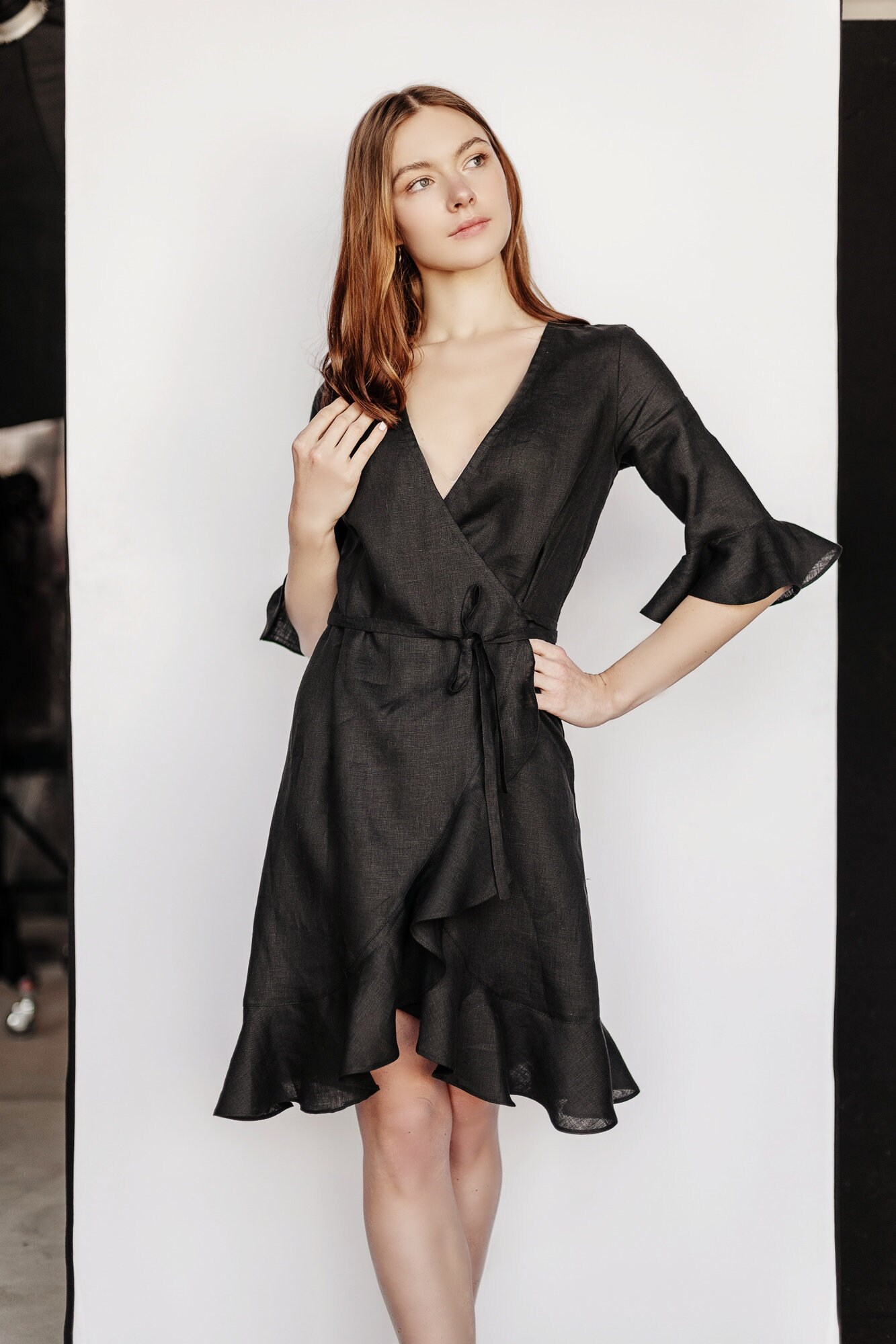 Black Linen Robe with Ruffles/ Linen Robe Women/ Linen Etsy