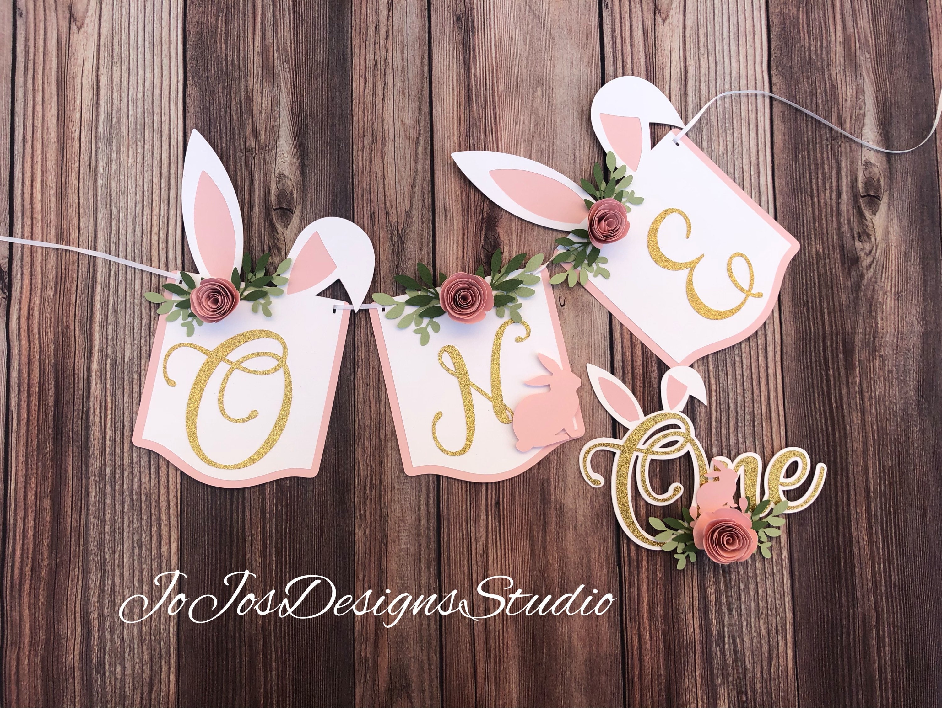 Bunny one high chair banner Bunny floral banner 1st birthday Bunny theme Some bunny is one cake topper