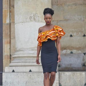 KENTE print wax ORANGE LENADREAMS Ati boatneck dress