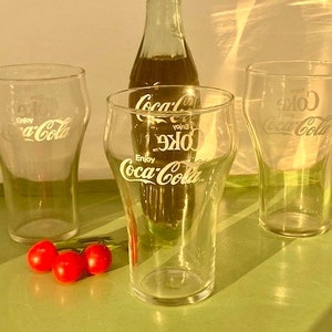 Unopened Coca-Cola Bottle Green Glass & White Label with 3 Coca-Cola Glasses Tumblers - Coca Cola Gift - NOS Coca-Cola Bottle Sealed