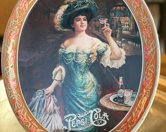 Vintage Metal Pepsi-Cola Serving Tray Oval “Gibson Girl” Pepsi-Cola Tin Tray 1970's Serving Platter - Coca-Cola Tray