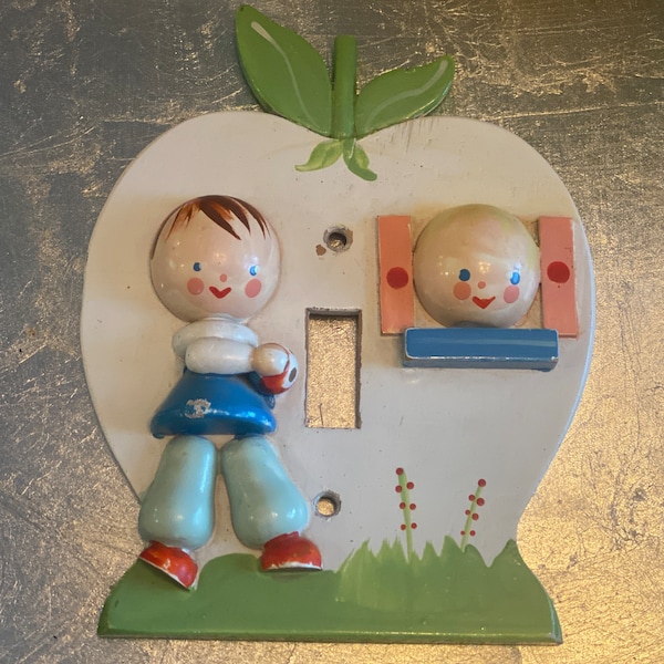 Vintage Nursery Light Switch Plate Cover w/ 3D Storybook Characters Boy and Girl ⎮Vintage Children's Room Decor Nursery Shabby Chic