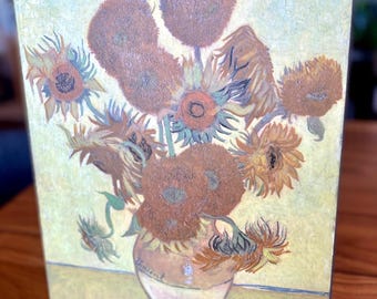 Van Gogh Sunflowers Wood Plaque – Mid Century Floral Wall Art (12x15")