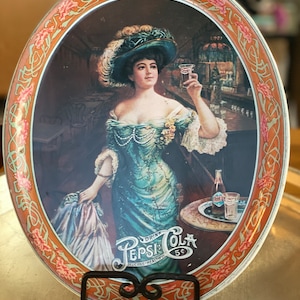 Vintage Metal Pepsi-Cola Serving Tray Oval “Gibson Girl” Pepsi-Cola Tin Tray 1970&#39;s Serving Platter - Coca-Cola Tray