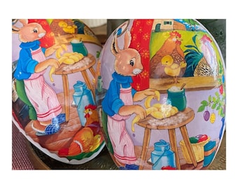 Paper Mache Easter Egg from West Germany 4.5" -  Vintage Easter Candy Container - Vintage Decoupage Egg  - Vintage Easter Basket Stuffer