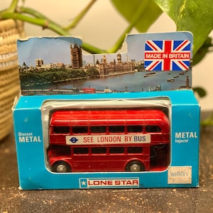 Vintage Diecast Metal English Double Decker Bus by Lone Star "See London by Bus" #1259 -  Lone Star 4" Scale Model Double Decker Bus NOS