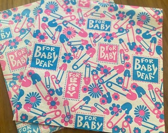 Vintage Baby Shower Wrapping Paper New Old Stock  - Vintage Baby Gift Wrap Pink & Blue Boy or Girl Wrapping Paper Vintage Scrapbook Paper