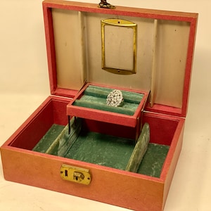 Mid Century Pink Jewelry Box 2-Tiered Farrington Style - Ladie&#39;s Vintage Jewelry Box Mele Style Jewelry Box 2 Tiers - Mother’s Day Gift