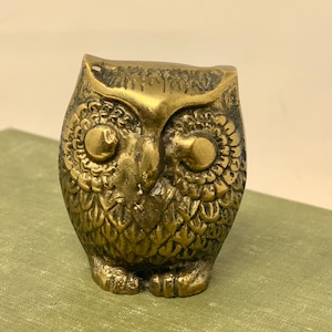 MCM Brass Owl Figurine 2” Owl Sculpture - Brass Animal Figurine - Owl Shelf Decor Boho - Small Brass Owl - Owl Collection - Owl Lover Gift