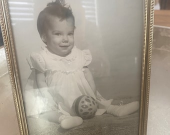Vintage Framed Black & White Baby Girl Photo Vintage Silver 5x7 Table Frame Baby Portrait Vertical Frame - Vintage Framed Baby Girl