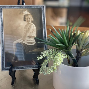 Vintage Framed Black & White Photo Young Girl in Silver Frame ⎮ 1940&#39;s Framed Photo 5x7 Young Girl&#39;s Portrait Wall Frame Found Family Photo