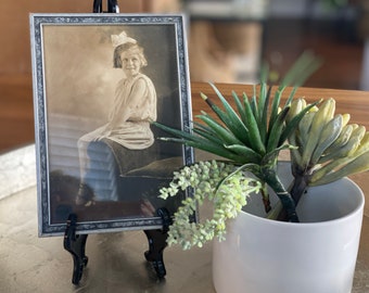Vintage Framed Black & White Photo Young Girl in Silver Frame ⎮ 1940's Framed Photo 5x7 Young Girl's Portrait Wall Frame Found Family Photo
